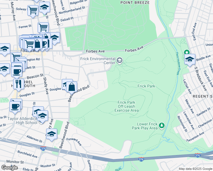 map of restaurants, bars, coffee shops, grocery stores, and more near 6751 Forest Glen Road in Pittsburgh