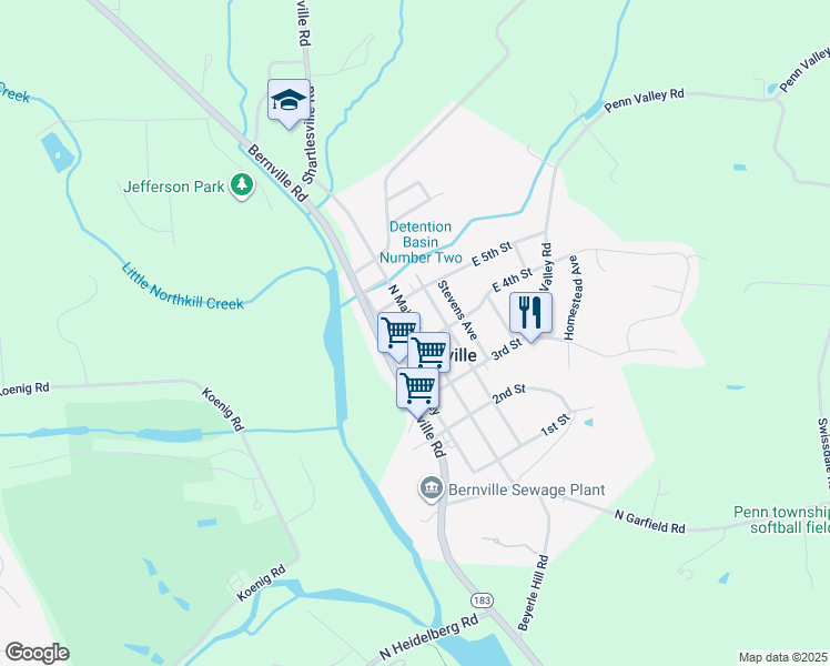 map of restaurants, bars, coffee shops, grocery stores, and more near 408 North Main Street in Bernville