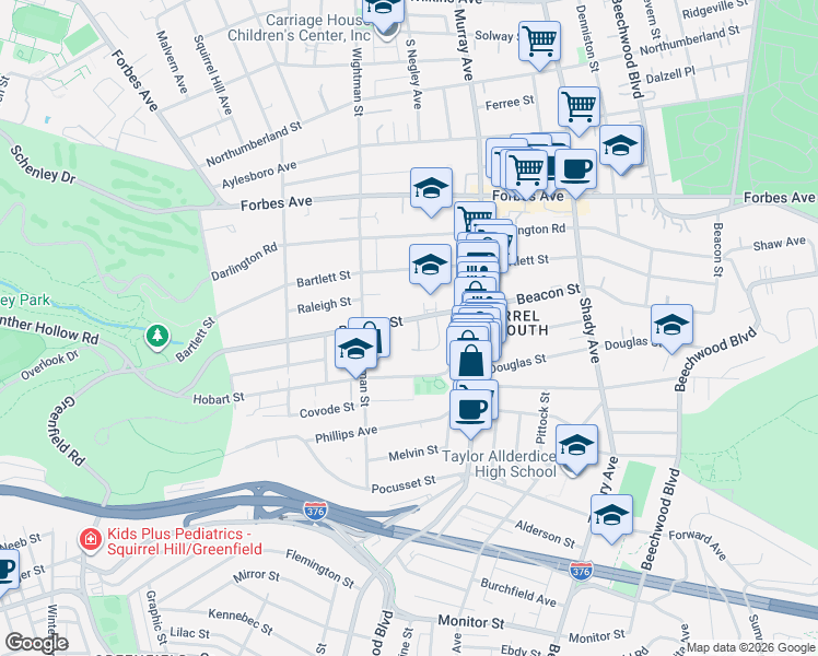 map of restaurants, bars, coffee shops, grocery stores, and more near 5640 Beacon Street in Pittsburgh