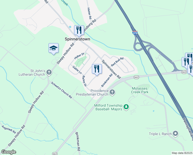 map of restaurants, bars, coffee shops, grocery stores, and more near 2053 Valley View Drive in Quakertown