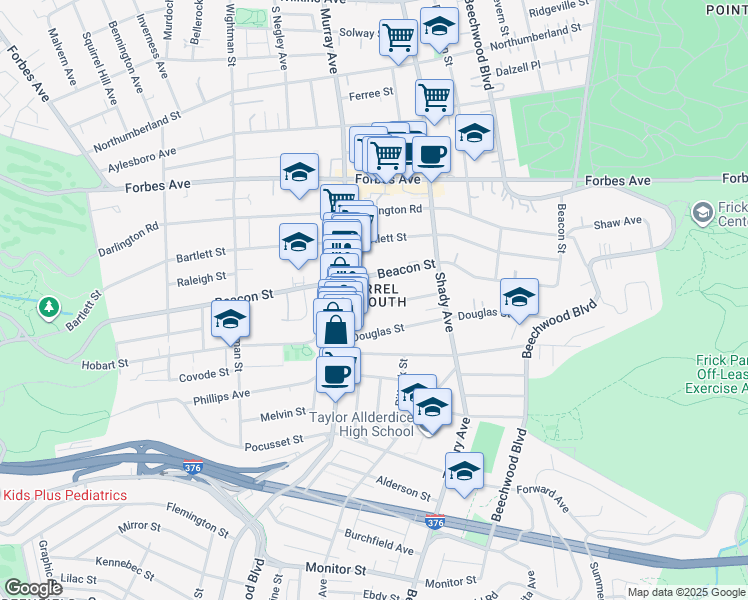 map of restaurants, bars, coffee shops, grocery stores, and more near 5837 Hobart Street in Pittsburgh