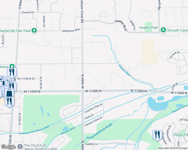 map of restaurants, bars, coffee shops, grocery stores, and more near 11107 Manor Drive in Highland