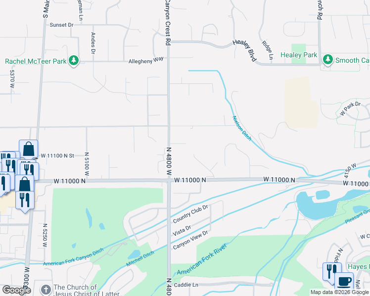 map of restaurants, bars, coffee shops, grocery stores, and more near 4739 Snowflake Drive in Highland