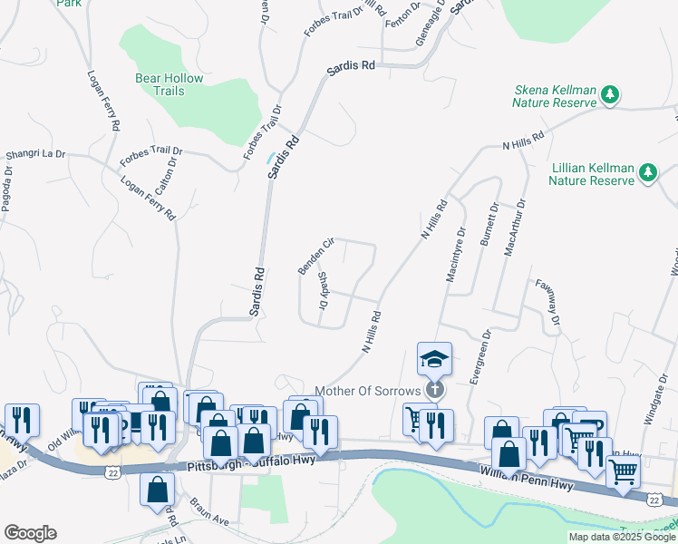 map of restaurants, bars, coffee shops, grocery stores, and more near 5006 Holly Ct in Murrysville