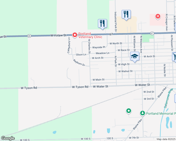 map of restaurants, bars, coffee shops, grocery stores, and more near 230 North Charles Street in Portland