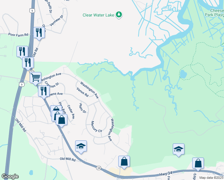 map of restaurants, bars, coffee shops, grocery stores, and more near 84 Washington Avenue in South Amboy
