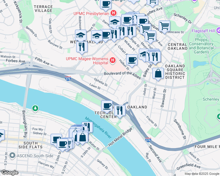 map of restaurants, bars, coffee shops, grocery stores, and more near 3101 Kennett Square in Pittsburgh