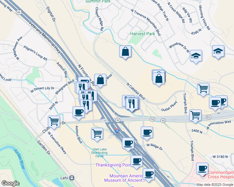 map of restaurants, bars, coffee shops, grocery stores, and more near 3900 Adobe Way in Lehi
