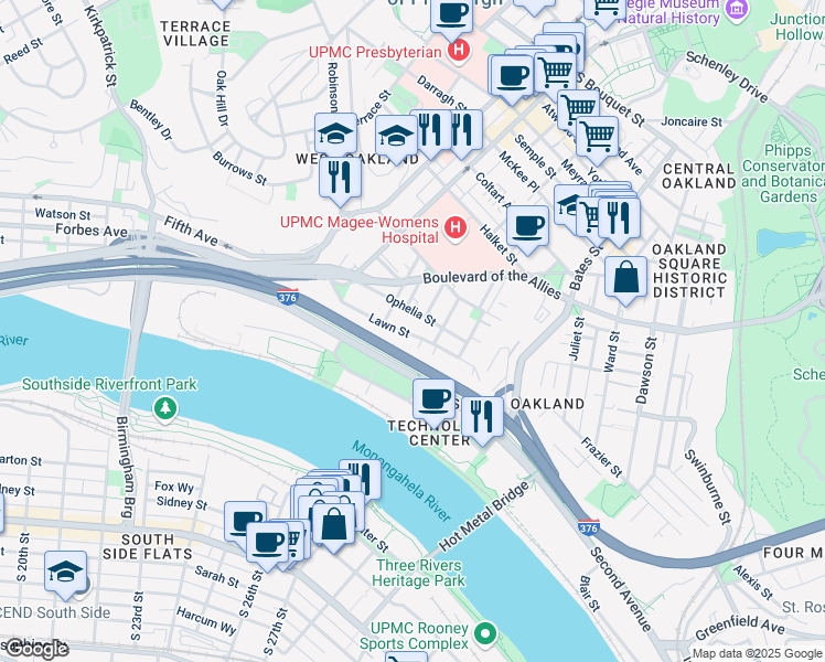 map of restaurants, bars, coffee shops, grocery stores, and more near 3101 Kennett Square in Pittsburgh