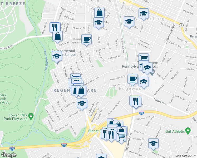 map of restaurants, bars, coffee shops, grocery stores, and more near 203 West Hutchinson Avenue in Pittsburgh