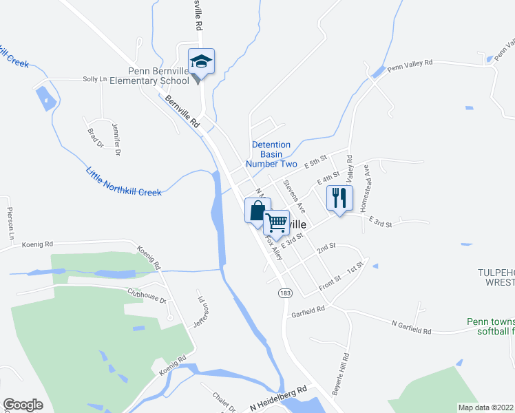 map of restaurants, bars, coffee shops, grocery stores, and more near 422 North Main Street in Bernville