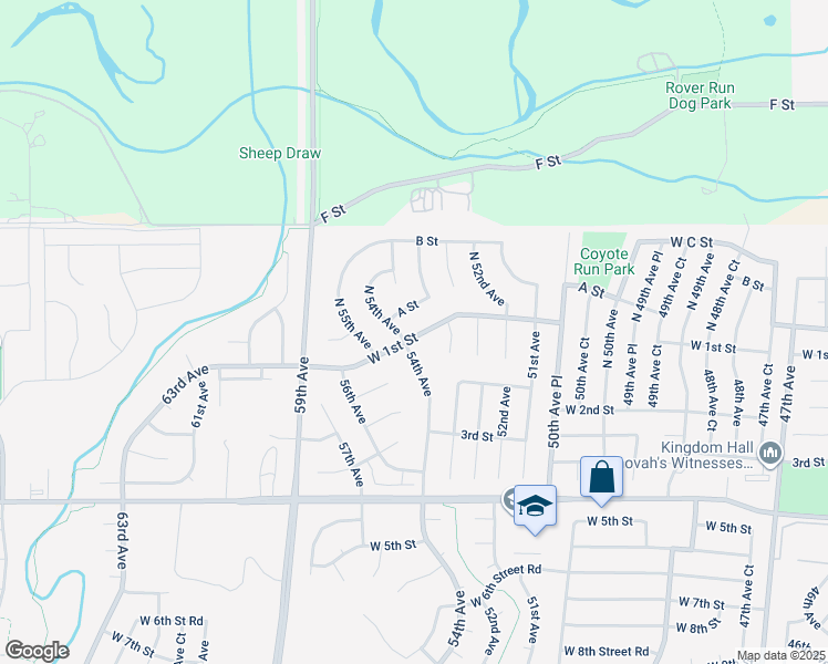 map of restaurants, bars, coffee shops, grocery stores, and more near 104 54th Avenue in Greeley