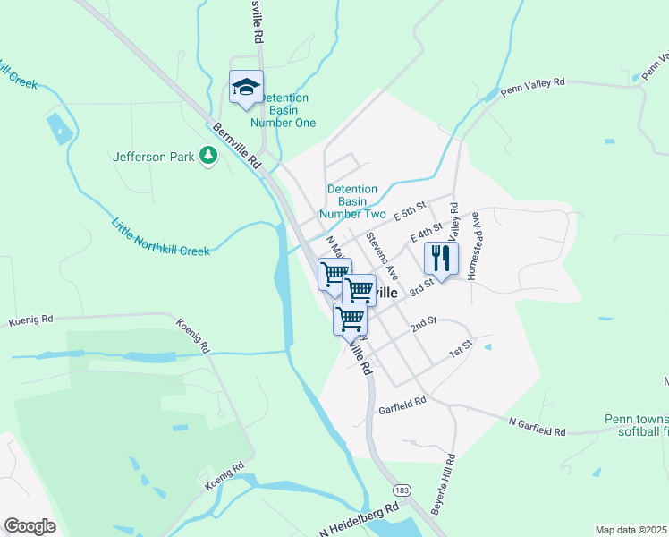 map of restaurants, bars, coffee shops, grocery stores, and more near 422 North Main Street in Bernville