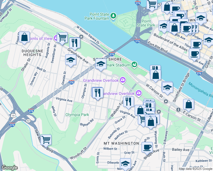 map of restaurants, bars, coffee shops, grocery stores, and more near 211 Bigham Street in Pittsburgh