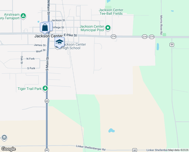 map of restaurants, bars, coffee shops, grocery stores, and more near 217 Hudson Drive in Jackson Center