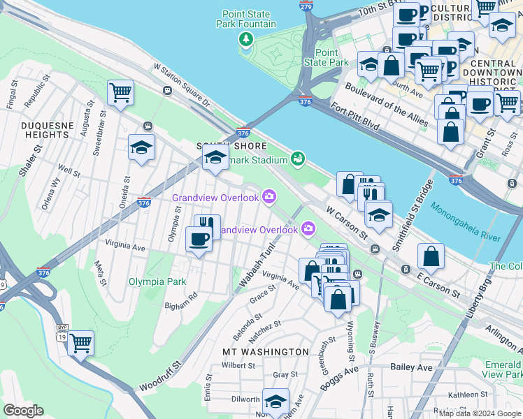 map of restaurants, bars, coffee shops, grocery stores, and more near 403 Grandview Avenue in Pittsburgh