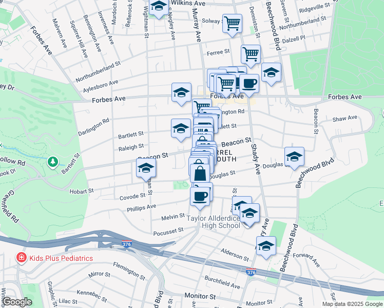 map of restaurants, bars, coffee shops, grocery stores, and more near 5728 Munhall Road in Pittsburgh