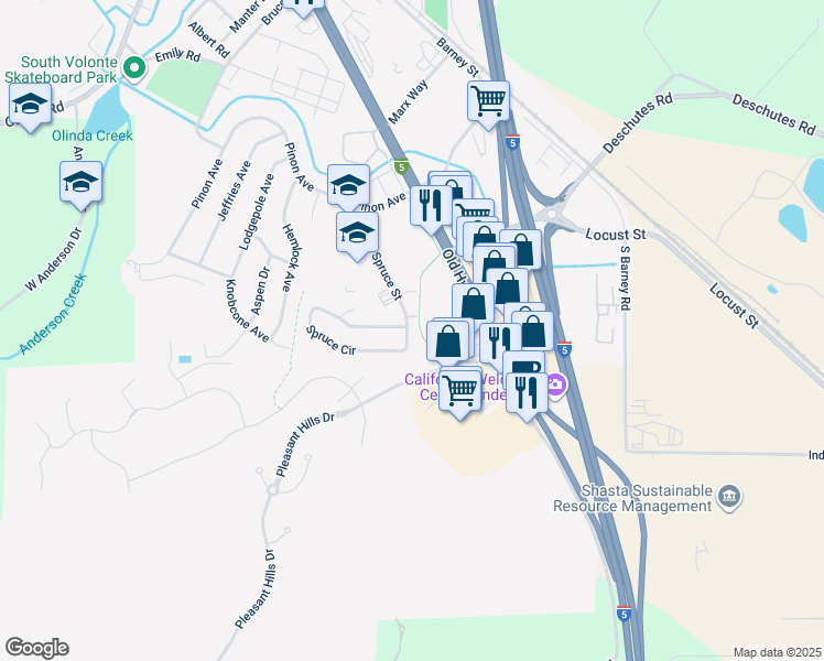 map of restaurants, bars, coffee shops, grocery stores, and more near 1905 Spruce Circle in Anderson