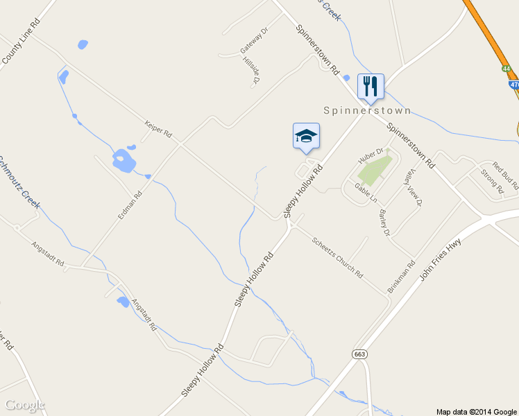 map of restaurants, bars, coffee shops, grocery stores, and more near 2125 Keiper Road in Quakertown