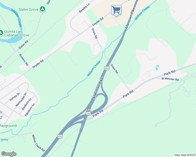 map of restaurants, bars, coffee shops, grocery stores, and more near 5672 Allentown Pike in Reading