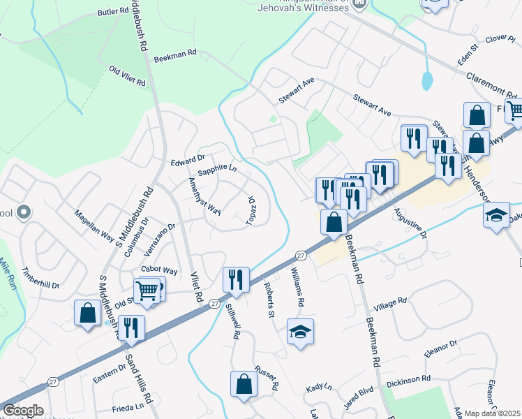 map of restaurants, bars, coffee shops, grocery stores, and more near 195 Sapphire Lane in Franklin Township