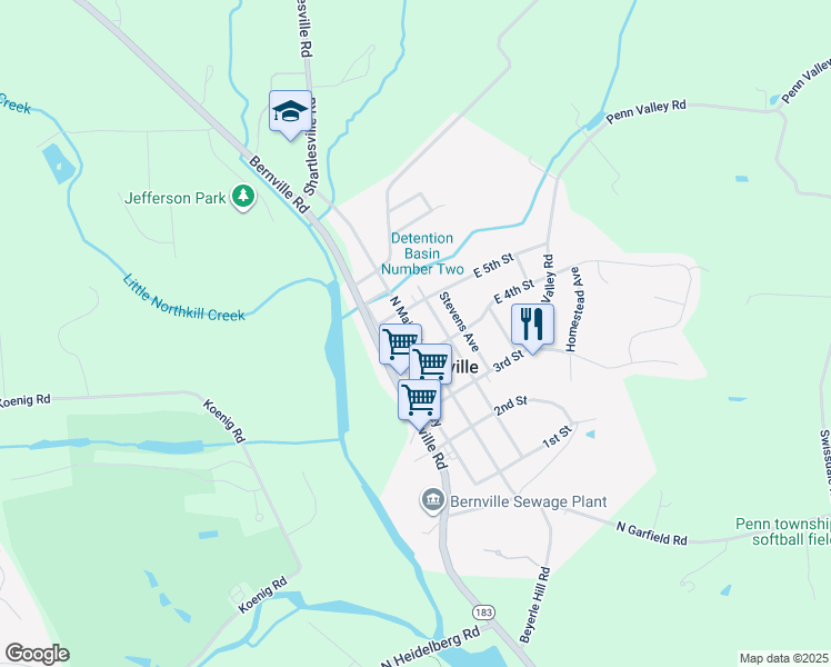 map of restaurants, bars, coffee shops, grocery stores, and more near 404 North Main Street in Bernville
