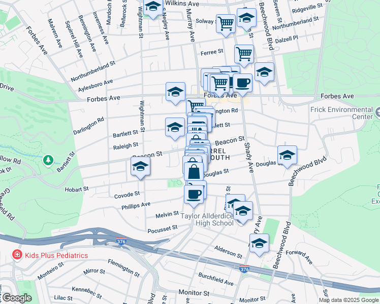 map of restaurants, bars, coffee shops, grocery stores, and more near 2024 Murray Avenue in Pittsburgh