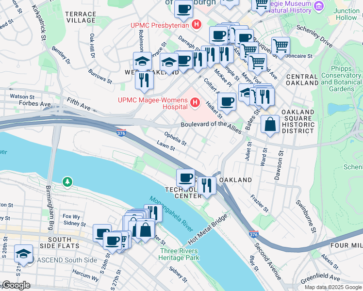 map of restaurants, bars, coffee shops, grocery stores, and more near 3101 Kennett Square in Pittsburgh