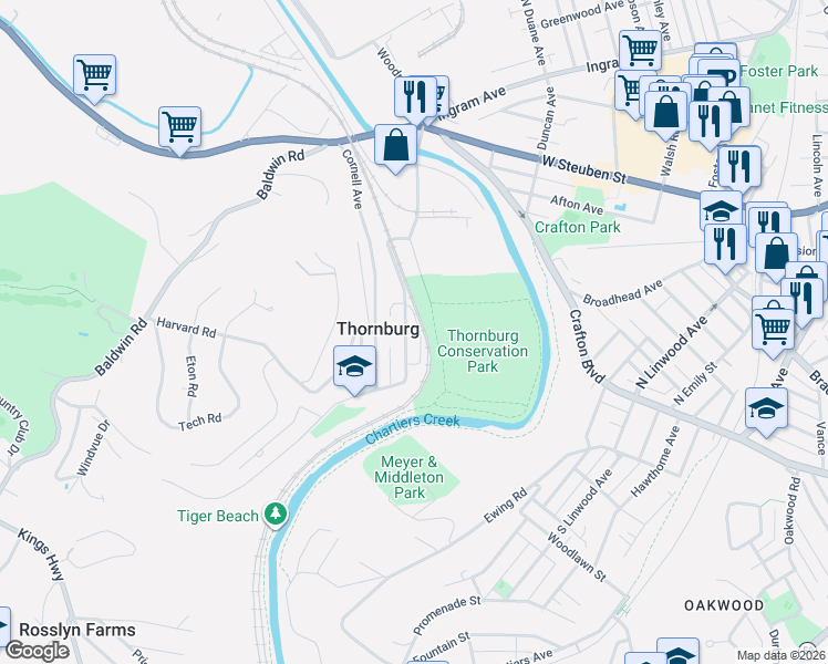 map of restaurants, bars, coffee shops, grocery stores, and more near 1109 Princeton Road in Pittsburgh