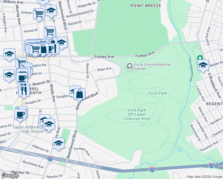 map of restaurants, bars, coffee shops, grocery stores, and more near 6751 Forest Glen Road in Pittsburgh