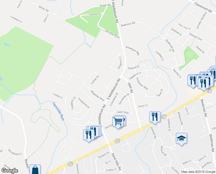 map of restaurants, bars, coffee shops, grocery stores, and more near 29 Balboa Lane in Franklin Township