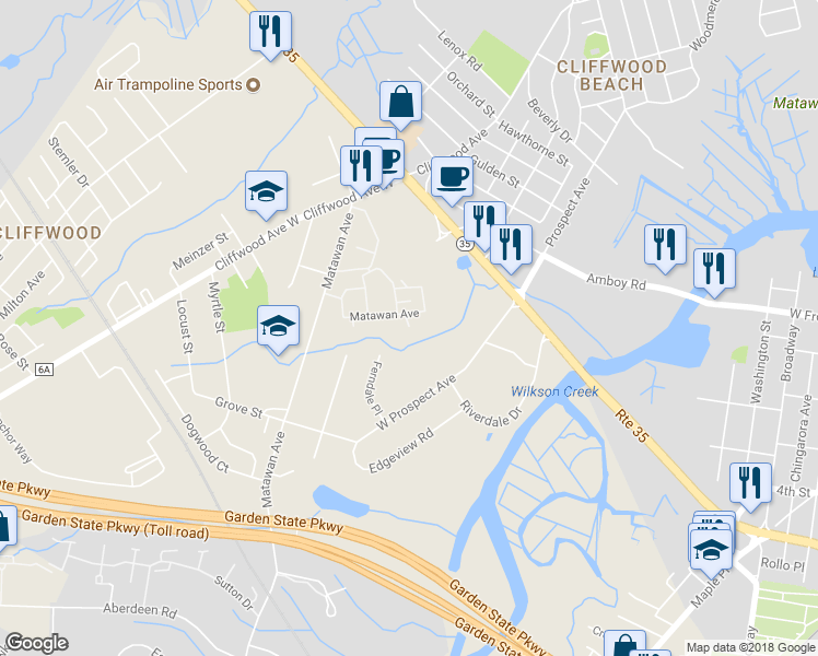 map of restaurants, bars, coffee shops, grocery stores, and more near 410 Matawan Avenue in Cliffwood