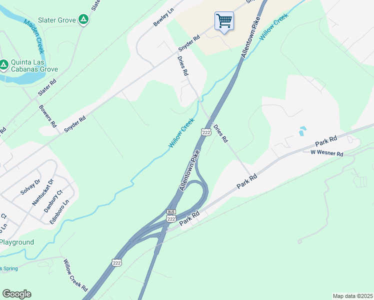 map of restaurants, bars, coffee shops, grocery stores, and more near 5672 Allentown Pike in Reading