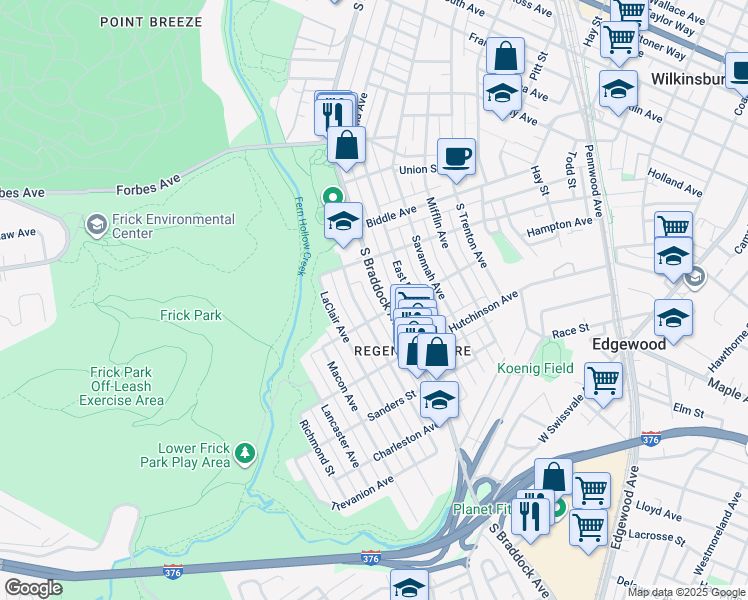map of restaurants, bars, coffee shops, grocery stores, and more near 961 Milton Street in Pittsburgh
