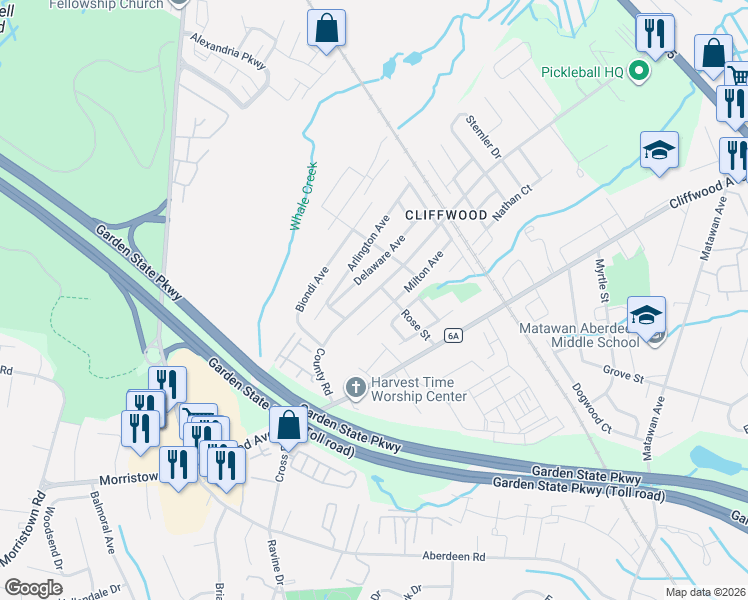 map of restaurants, bars, coffee shops, grocery stores, and more near 114 Milton Avenue in Monmouth County