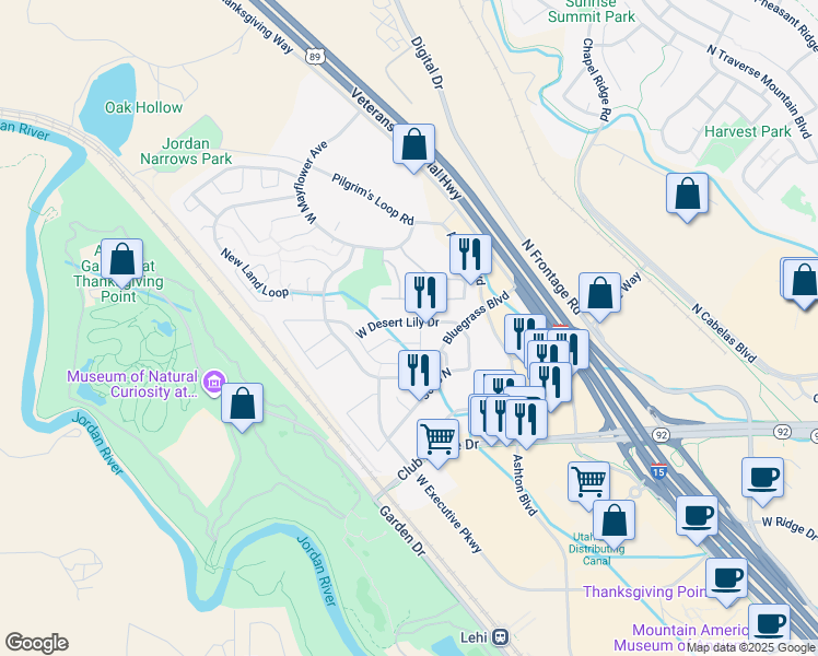 map of restaurants, bars, coffee shops, grocery stores, and more near 3141 Manor View Drive in Lehi