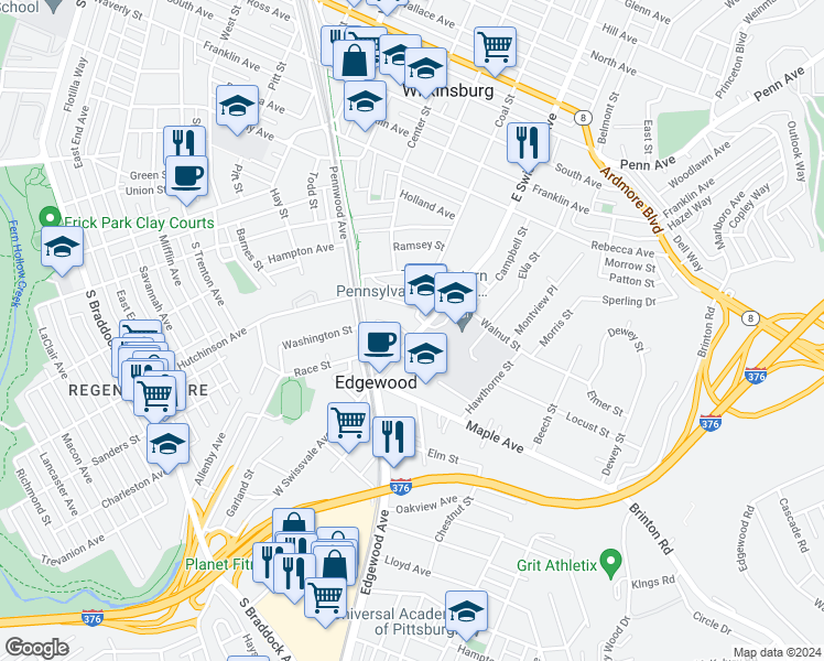 map of restaurants, bars, coffee shops, grocery stores, and more near 2 Race Street in Pittsburgh