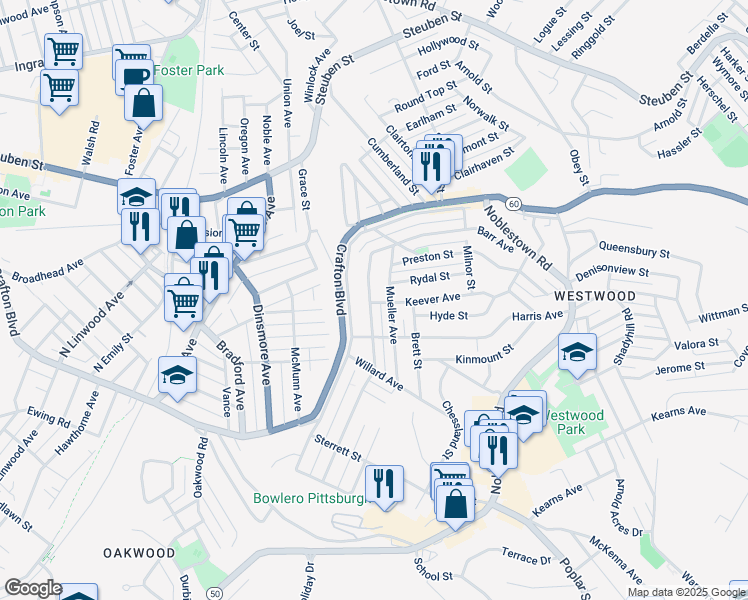 map of restaurants, bars, coffee shops, grocery stores, and more near 315 Clearview Avenue in Pittsburgh