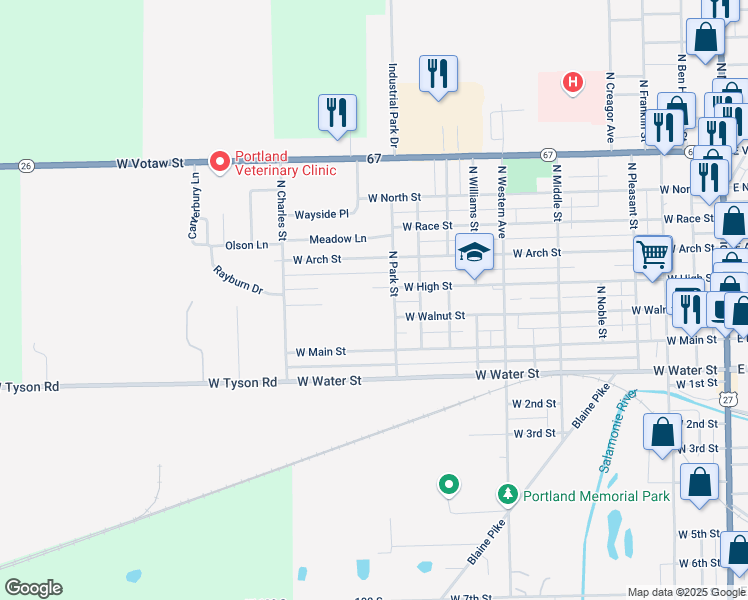 map of restaurants, bars, coffee shops, grocery stores, and more near 130-198 North Park Street in Portland