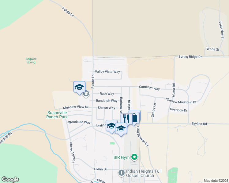 map of restaurants, bars, coffee shops, grocery stores, and more near 695 Randolph Way in Susanville