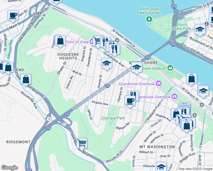 map of restaurants, bars, coffee shops, grocery stores, and more near Penn-Lincoln Parkway in Pittsburgh