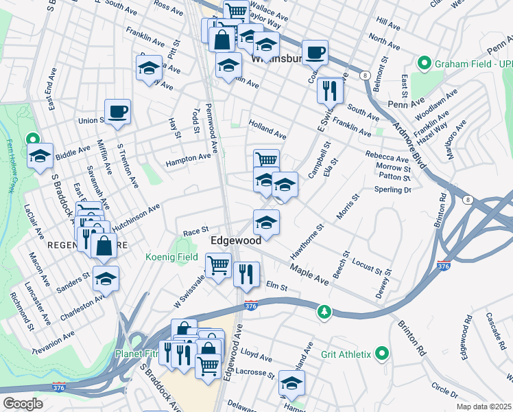 map of restaurants, bars, coffee shops, grocery stores, and more near 2 Race Street in Pittsburgh