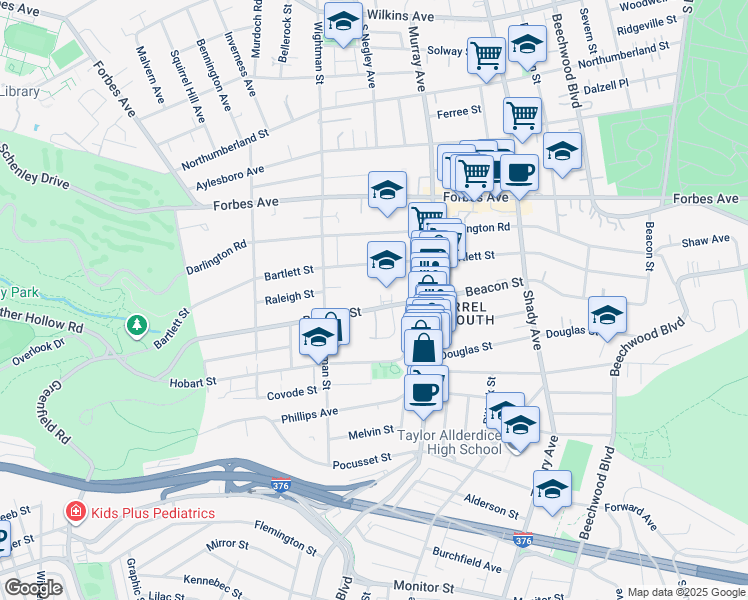 map of restaurants, bars, coffee shops, grocery stores, and more near 5640 Beacon Street in Pittsburgh