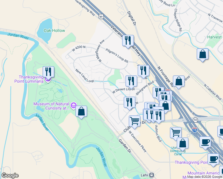 map of restaurants, bars, coffee shops, grocery stores, and more near 3808 North Prairie Grass Drive in Lehi