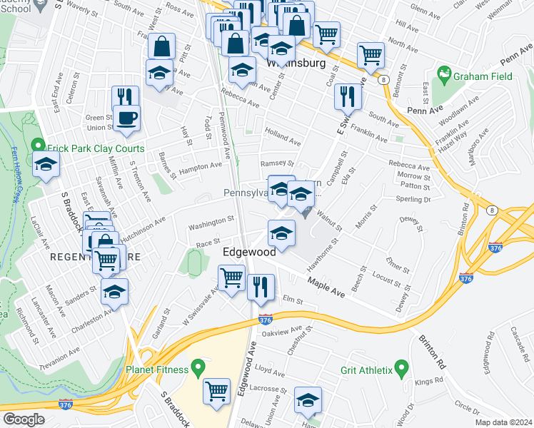 map of restaurants, bars, coffee shops, grocery stores, and more near 10 Love Place in Pittsburgh