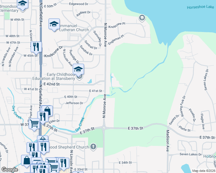 map of restaurants, bars, coffee shops, grocery stores, and more near 4216 North Monroe Avenue in Loveland