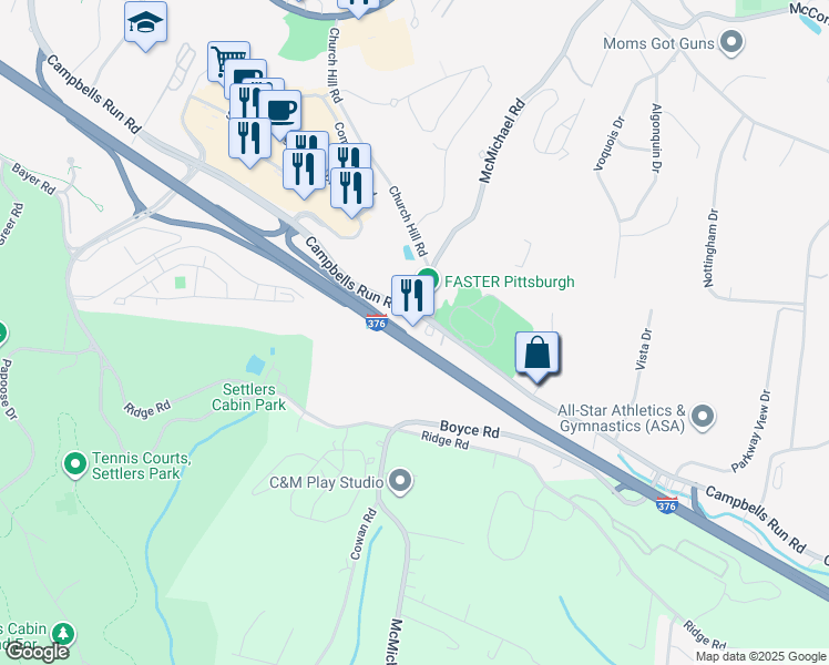 map of restaurants, bars, coffee shops, grocery stores, and more near 4893 Campbells Run Road in Pittsburgh