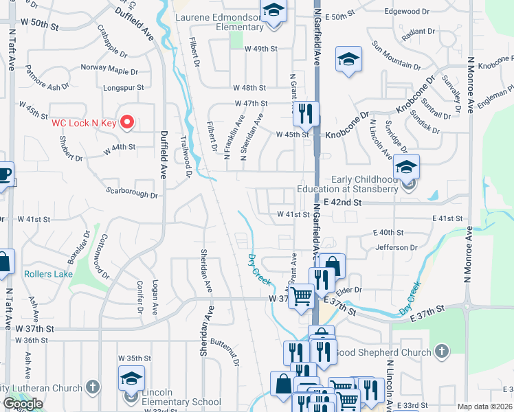 map of restaurants, bars, coffee shops, grocery stores, and more near 4105 North Garfield Avenue in Loveland