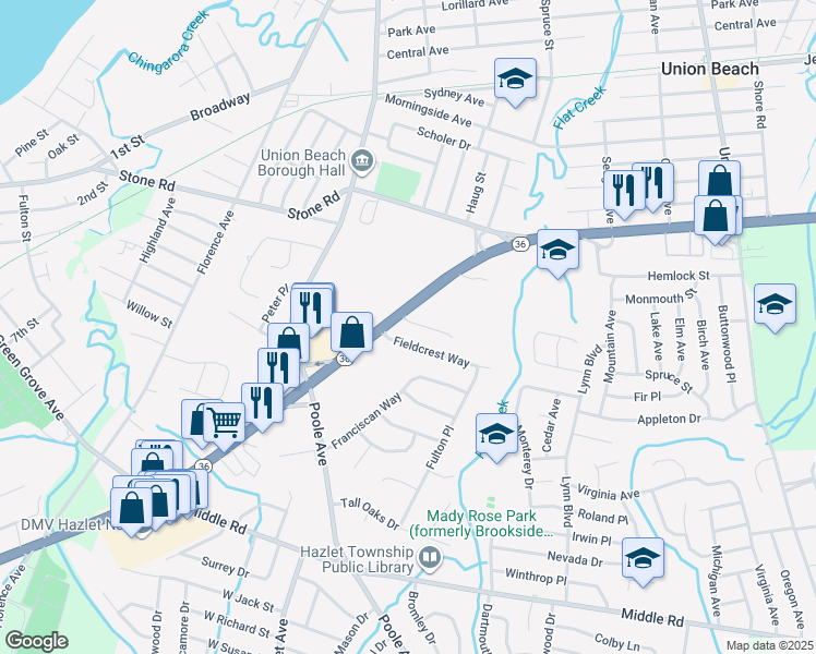 map of restaurants, bars, coffee shops, grocery stores, and more near 2 Dutch Lane in Hazlet