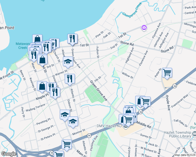 map of restaurants, bars, coffee shops, grocery stores, and more near 79 Manchester Avenue in Keyport